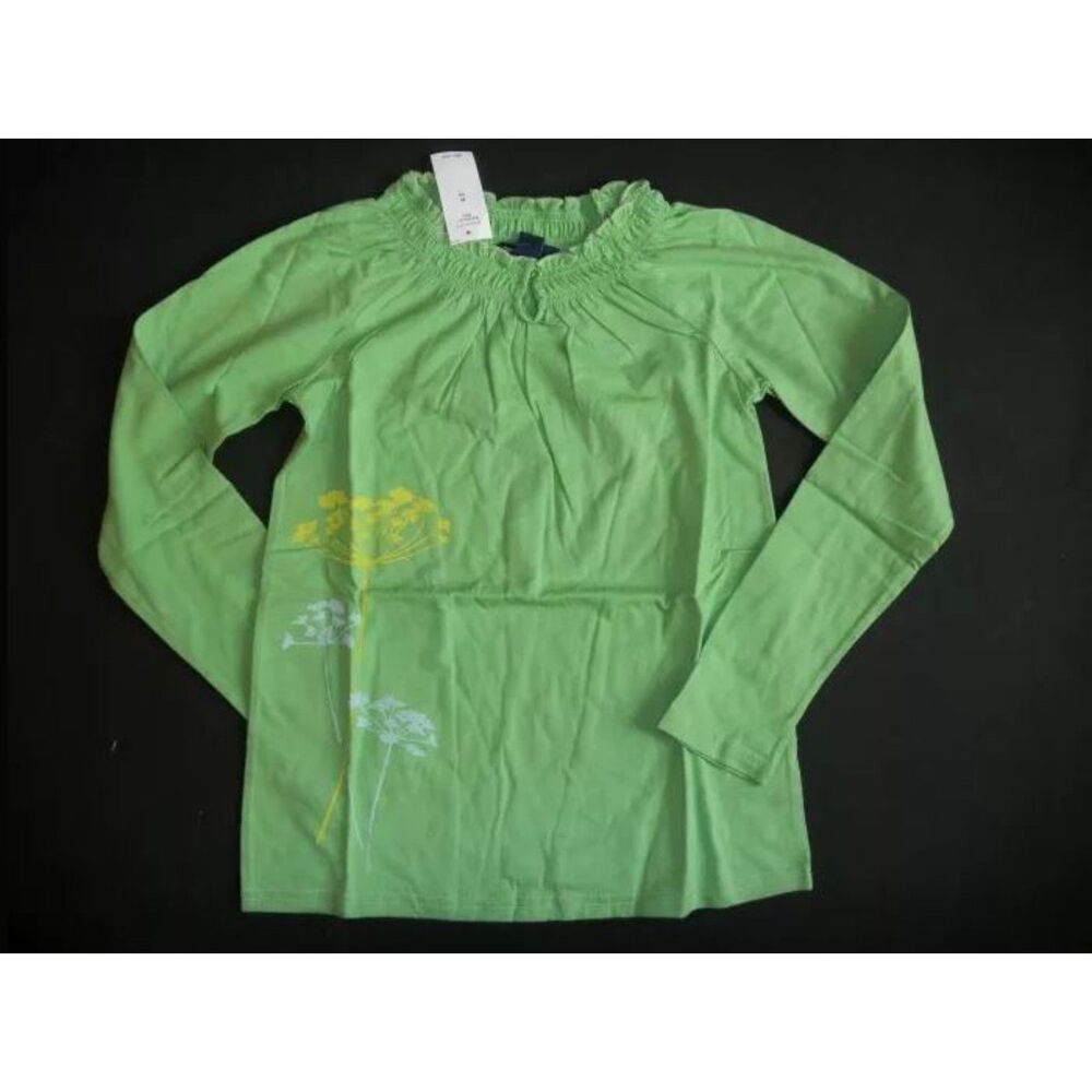 NEW Gap Kids girls tee M 8 green dandelion flower long sleeve peasant top shirt